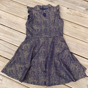 Girls Ava & Yelly Blue & Gold Dress Size 14 Textured Skater Dress